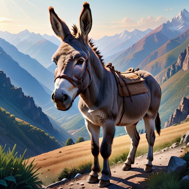 Illustration of a donkey in the mountains