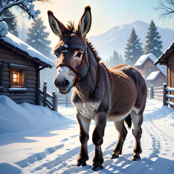 Illustration of a donkey in the snow