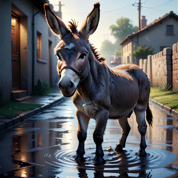 Illustration of a donkey in the puddle