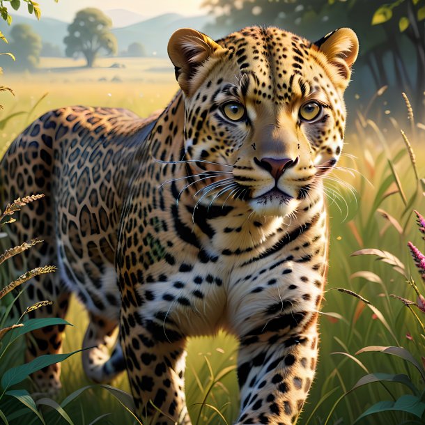 Illustration of a leopard in the meadow