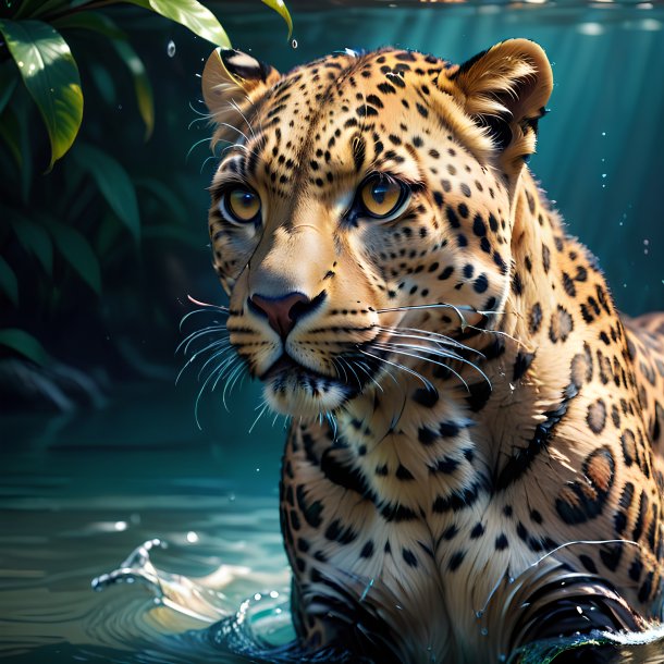 Illustration of a leopard in the water