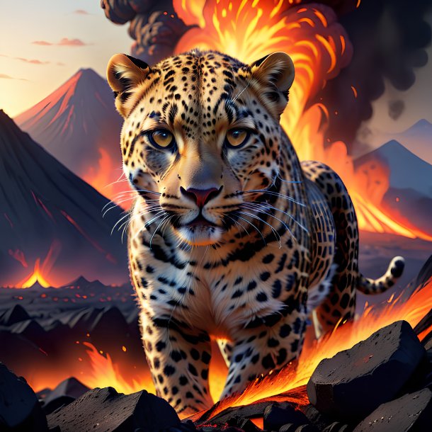 Illustration of a leopard in the volcano