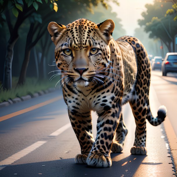 Ilustração de um leopardo na estrada