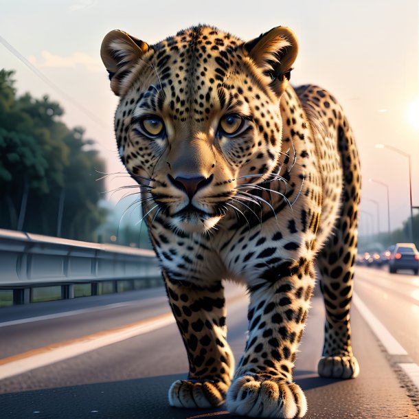 Ilustración de un leopardo en la carretera