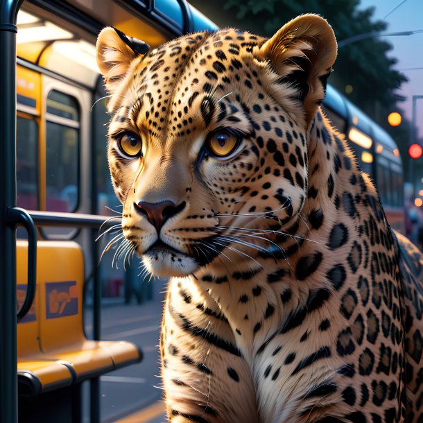 Ilustração de um leopardo na parada de ônibus