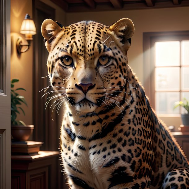 Illustration of a leopard in the house