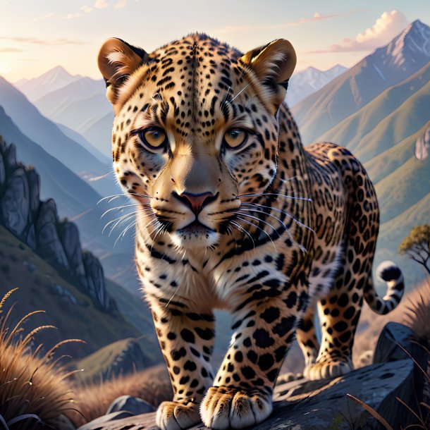 Illustration of a leopard in the mountains