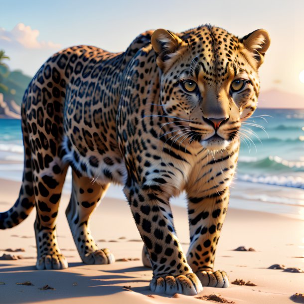 Ilustración de un leopardo en la playa