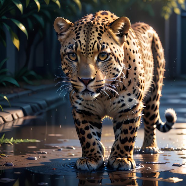 Illustration of a leopard in the puddle
