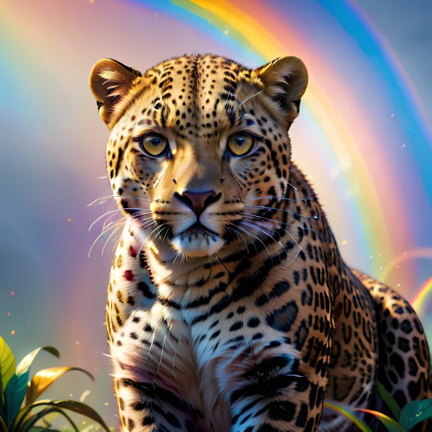 Illustration of a leopard on the rainbow