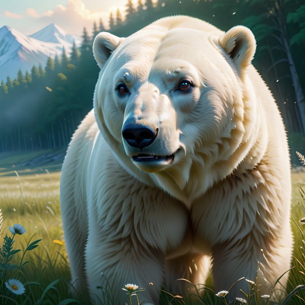 Illustration of a polar bear in the meadow