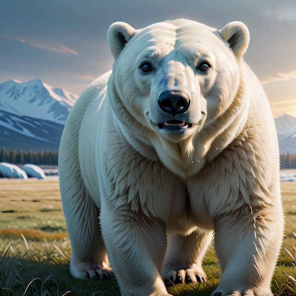 Illustration of a polar bear on the field