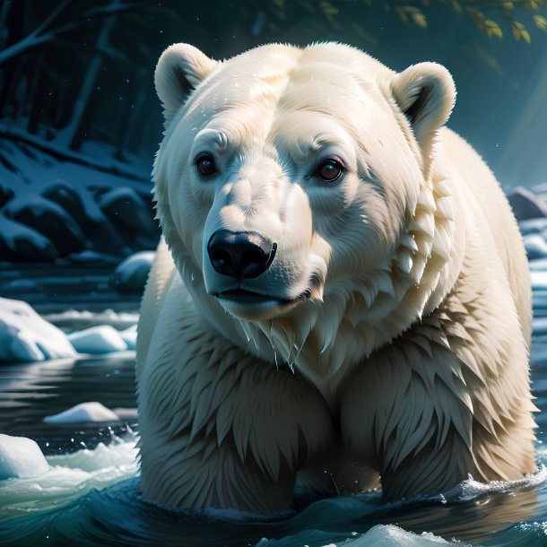 Ilustración de un oso polar en el río