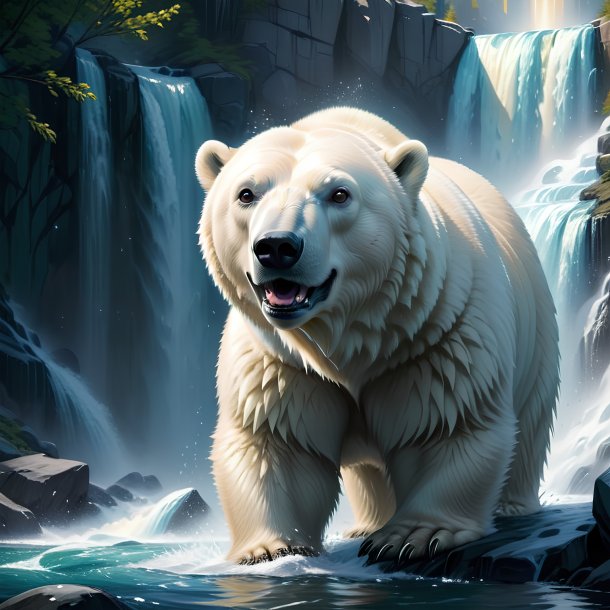Illustration of a polar bear in the waterfall
