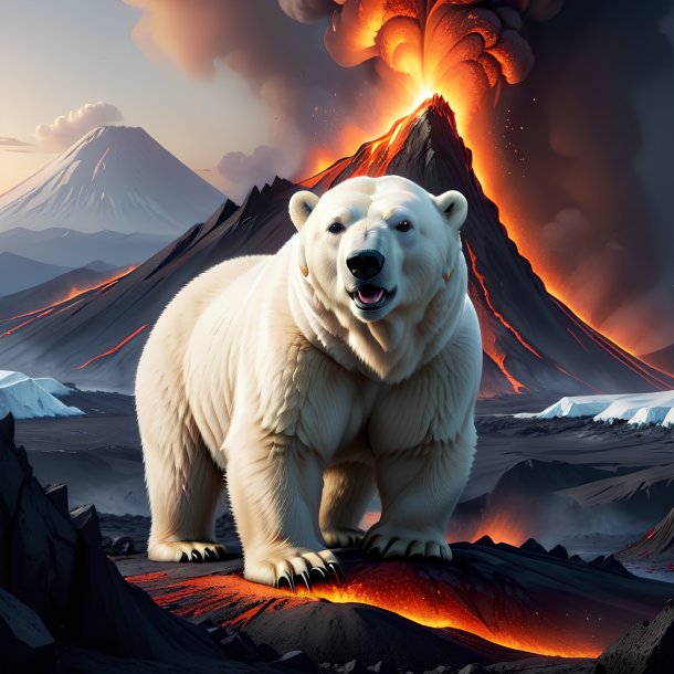 Illustration of a polar bear in the volcano