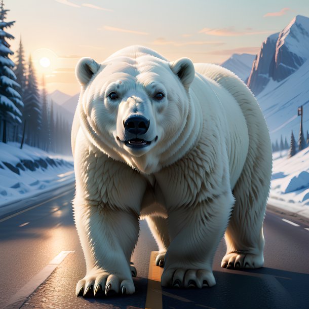 Illustration of a polar bear on the road