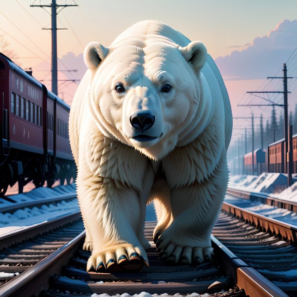 Illustration of a polar bear on the railway tracks