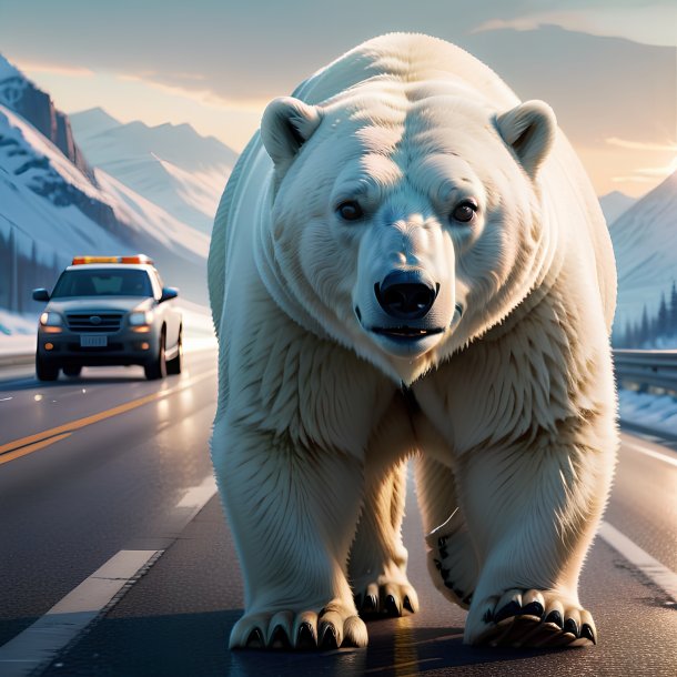 Ilustración de un oso polar en la carretera