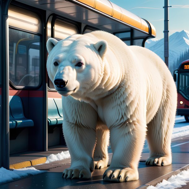 Illustration of a polar bear on the bus stop