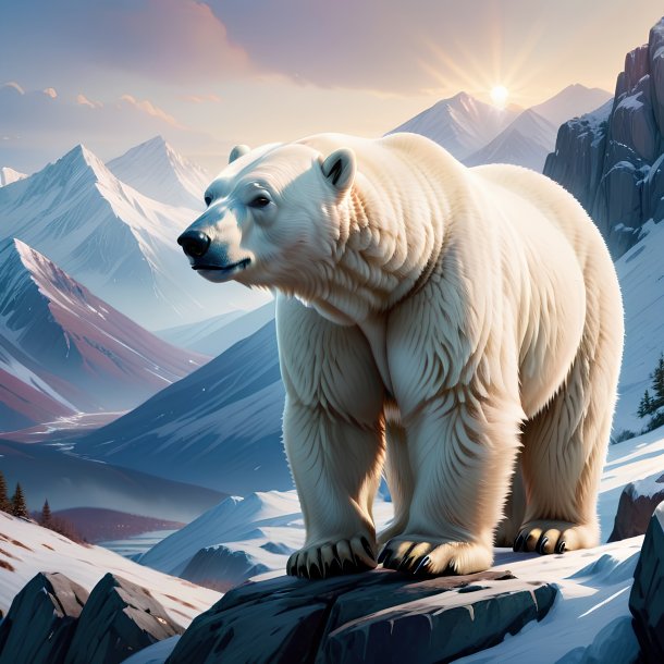 Illustration of a polar bear in the mountains