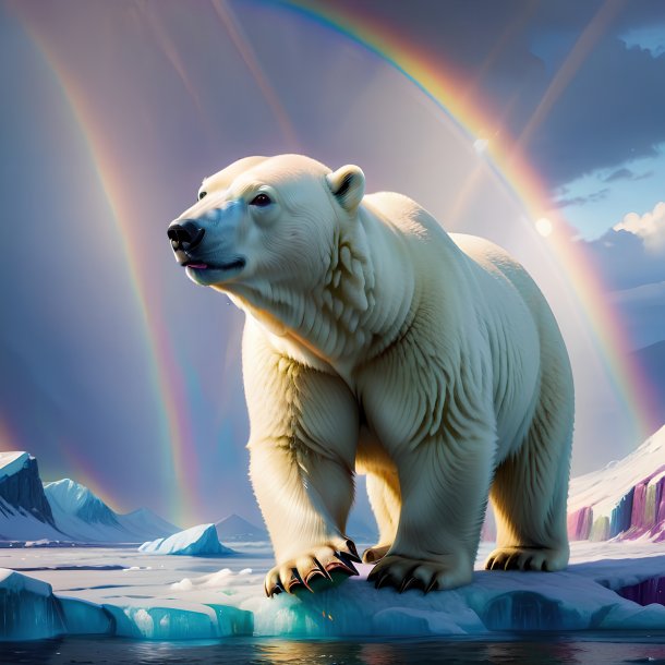 Illustration of a polar bear on the rainbow