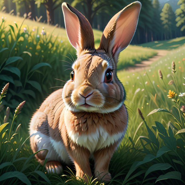 Illustration d'un lapin dans la prairie