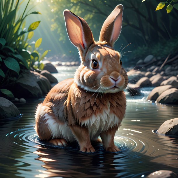 Ilustración de un conejo en el río