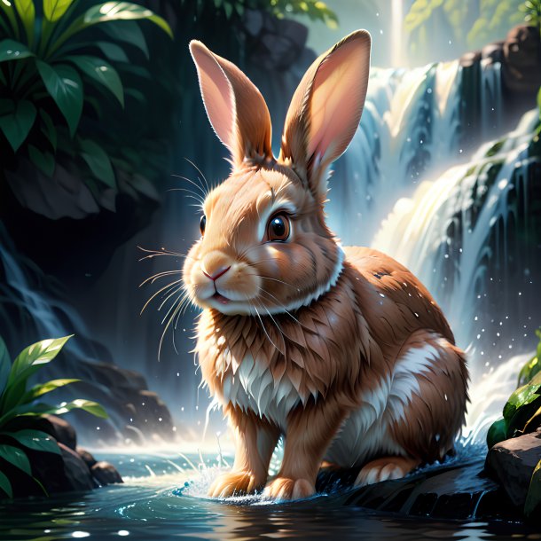 Illustration of a rabbit in the waterfall