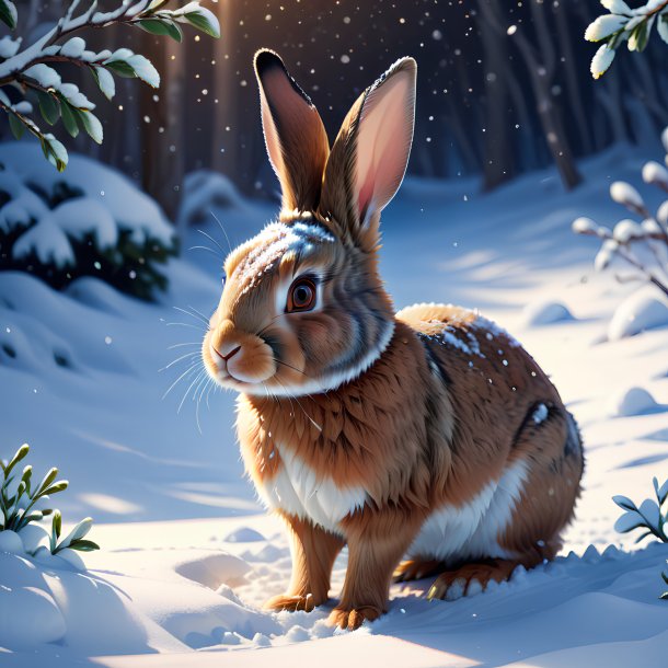 Ilustración de un conejo en la nieve