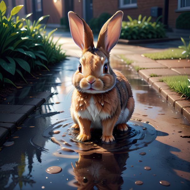 Illustration of a rabbit in the puddle