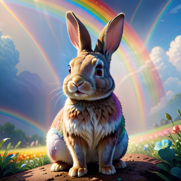 Illustration d'un lapin sur l'arc-en-ciel