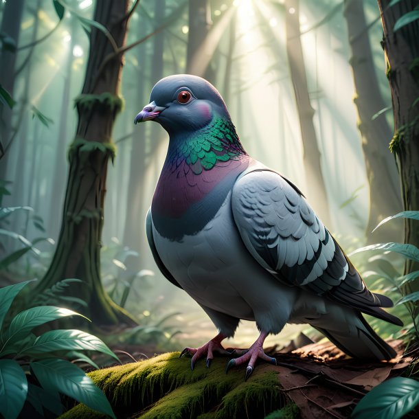 Illustration of a pigeon in the forest