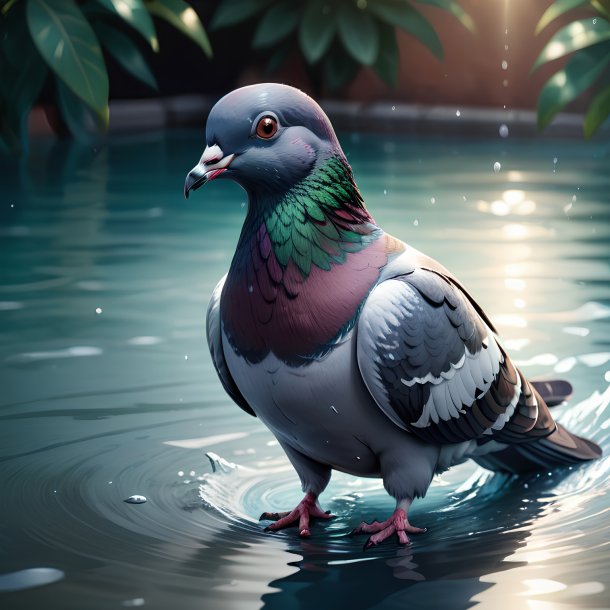 Illustration d'un pigeon dans l'eau