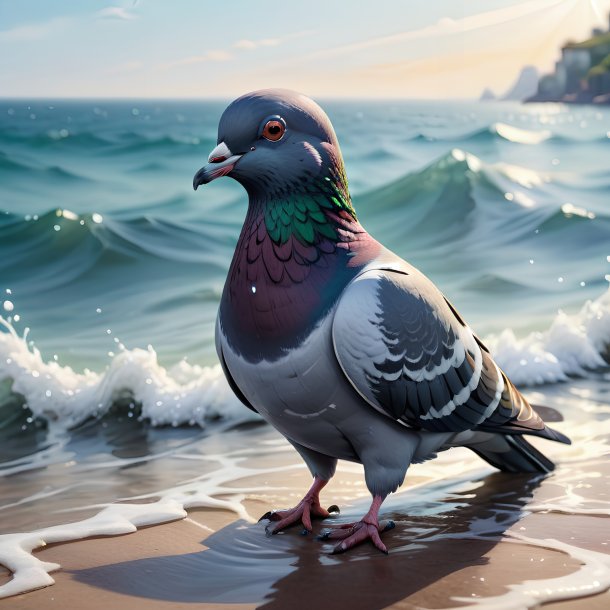 Illustration of a pigeon in the sea