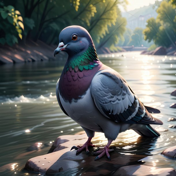 Illustration of a pigeon in the river