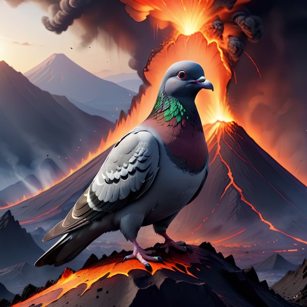 Illustration of a pigeon in the volcano