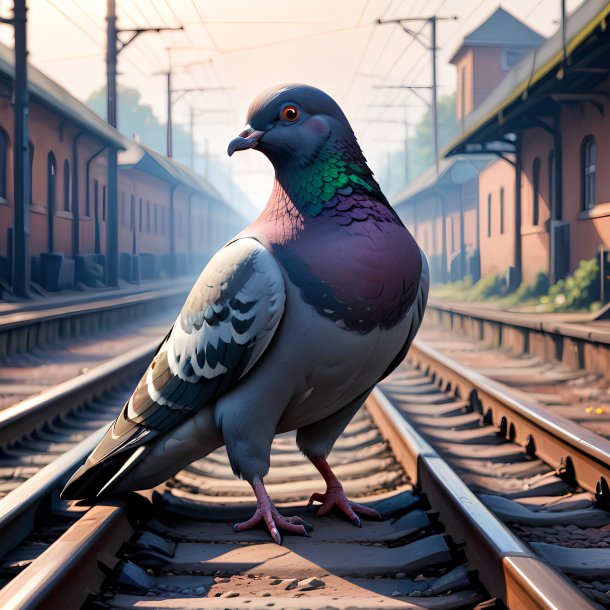 Illustration of a pigeon on the railway tracks