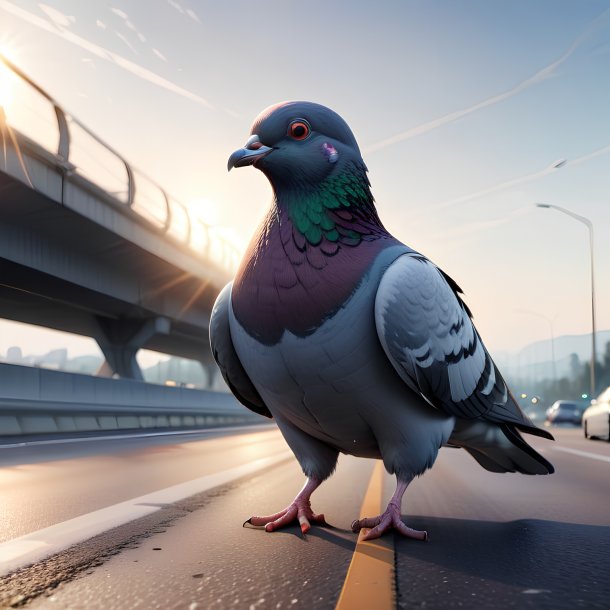 Illustration of a pigeon on the highway