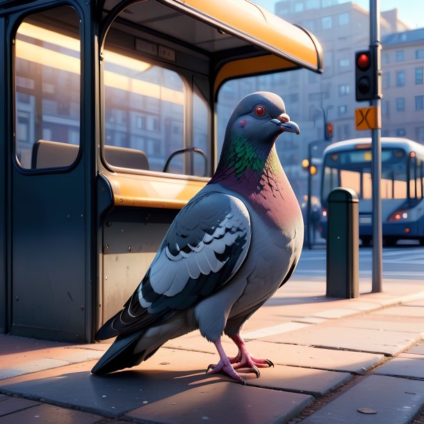 Illustration d'un pigeon sur l'arrêt de bus