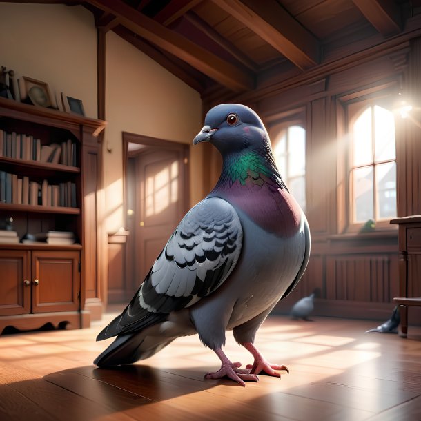 Illustration of a pigeon in the house