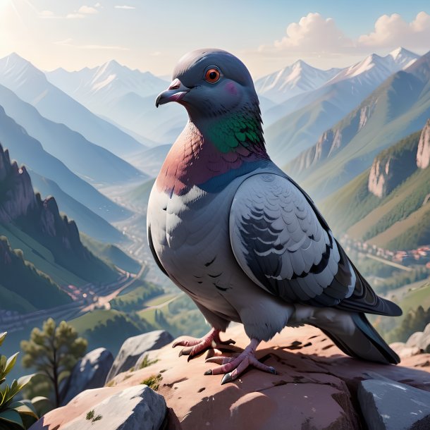 Illustration of a pigeon in the mountains