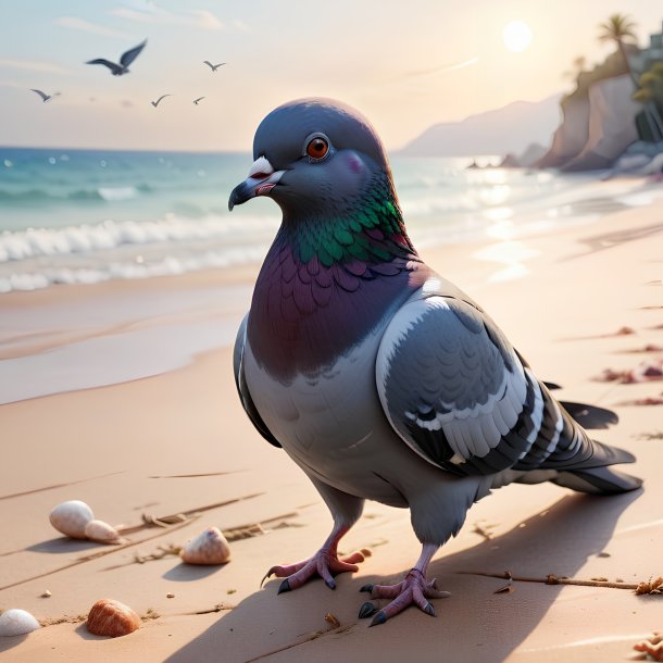 Ilustração de um pombo na praia