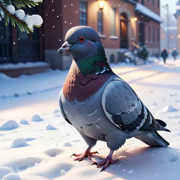 Illustration of a pigeon in the snow