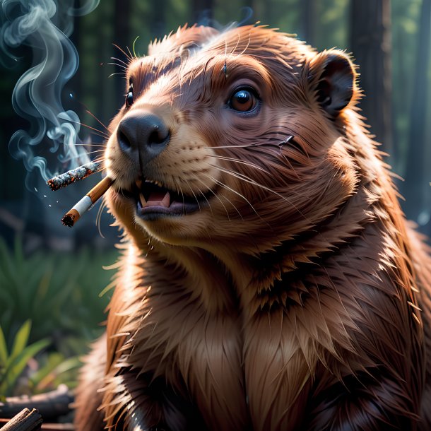 Imagem de um castor fumando