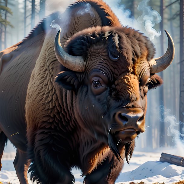 Picture of a smoking bison