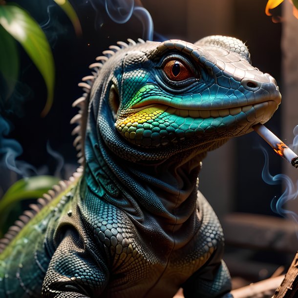 Picture of a smoking monitor lizard