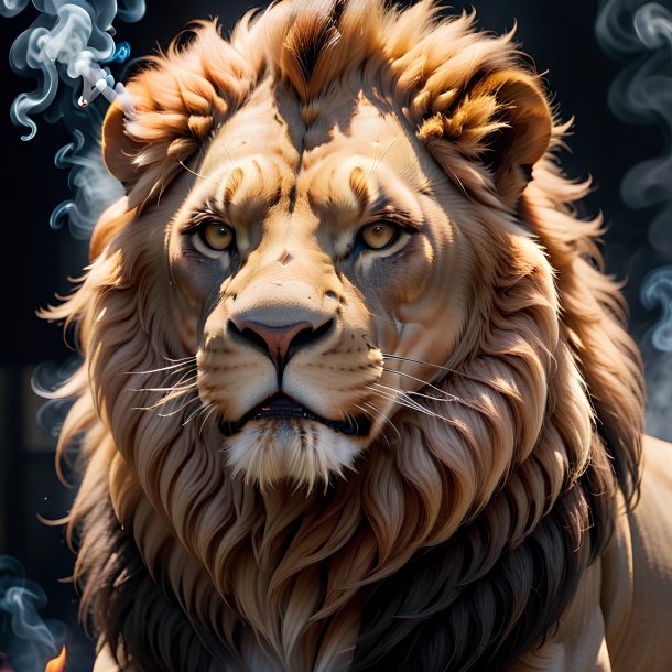 Photo d'un lion qui fume