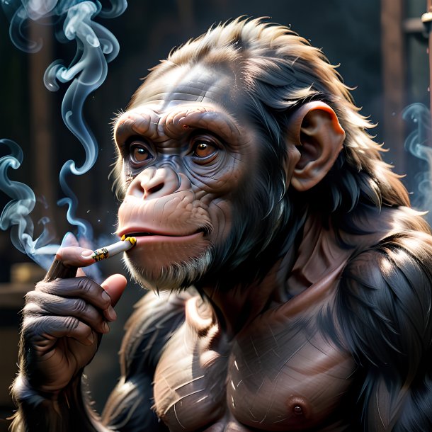 Imagem de um chimpanzé fumando