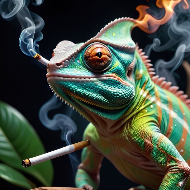 Photo d'un caméléon fumant