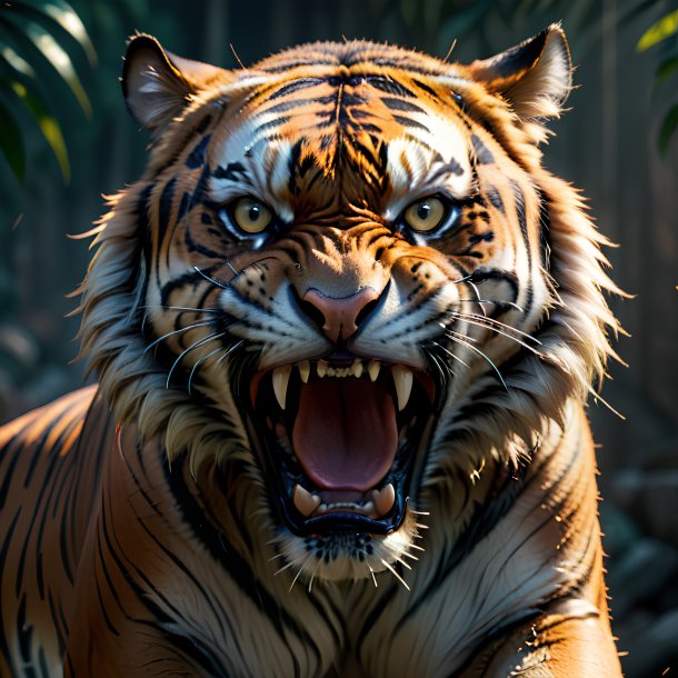 Imagem de um tigre irritado